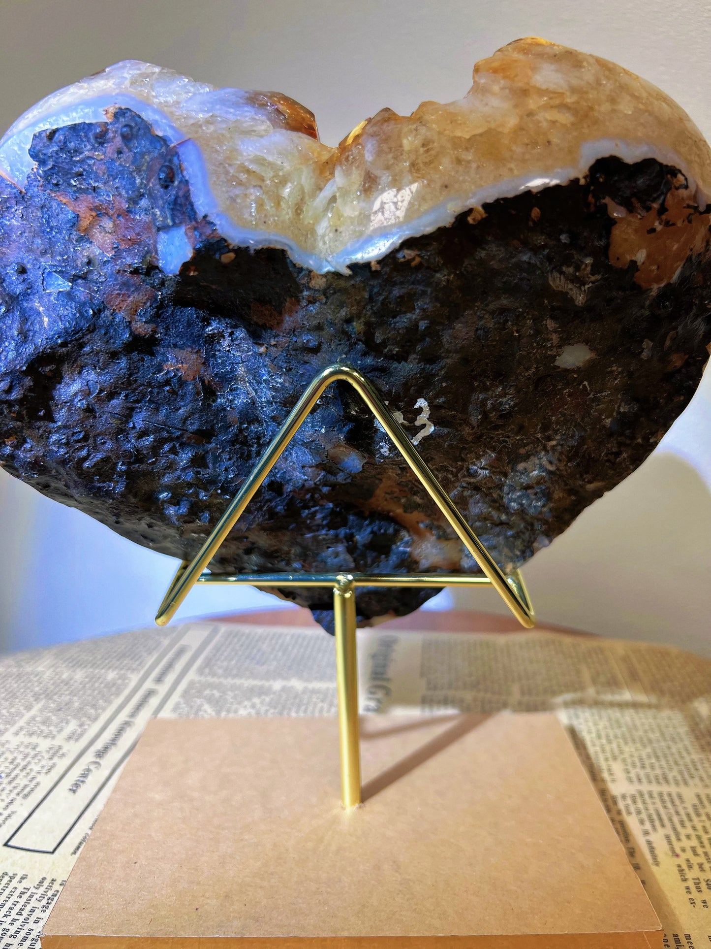 Natural Citrine Heart with Calcite – Premium Crystal Cluster Sculpture