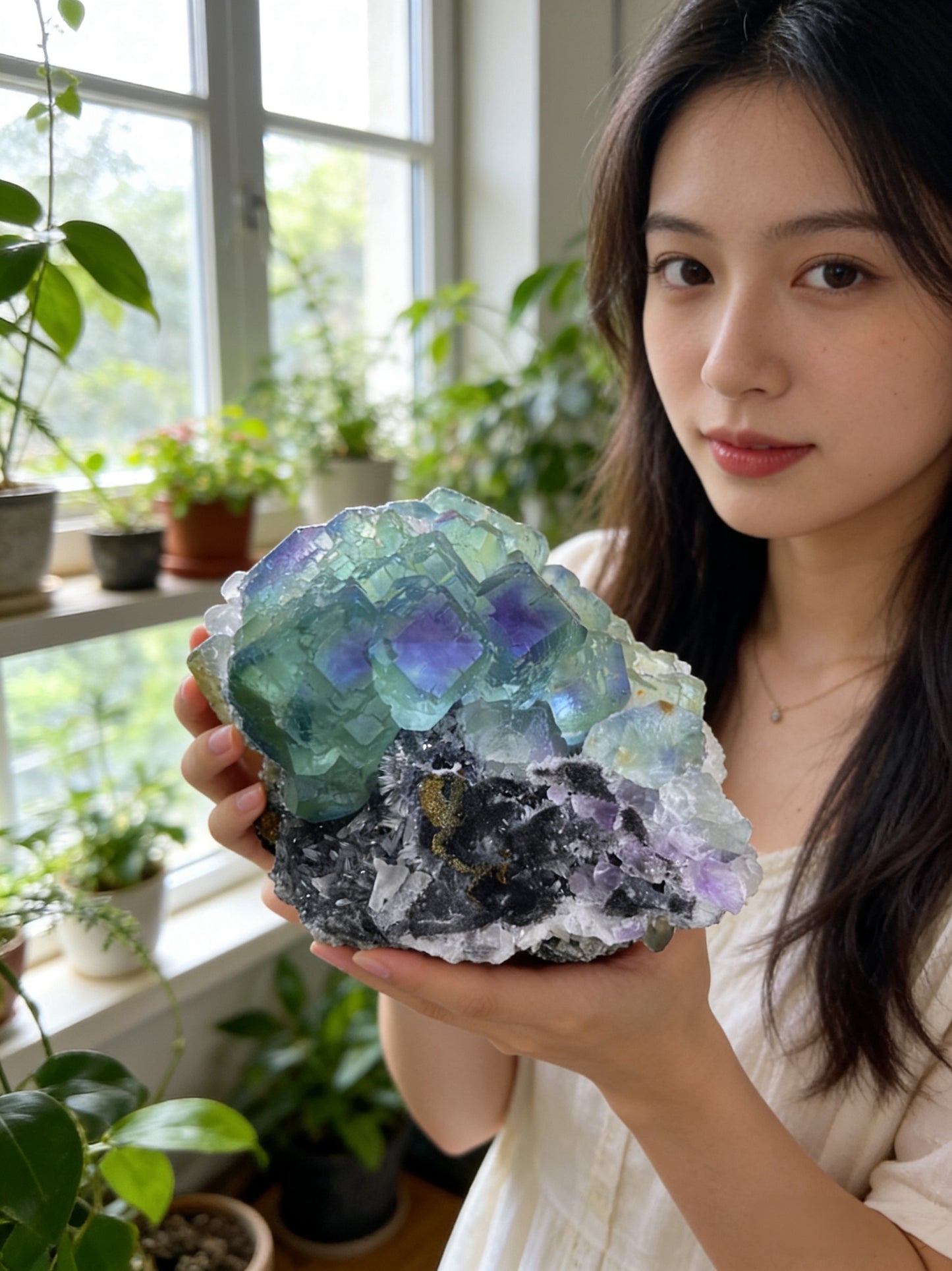 Natural Green Fluorite &amp; Chalcopyrite Symbiotic Mineral Specimen