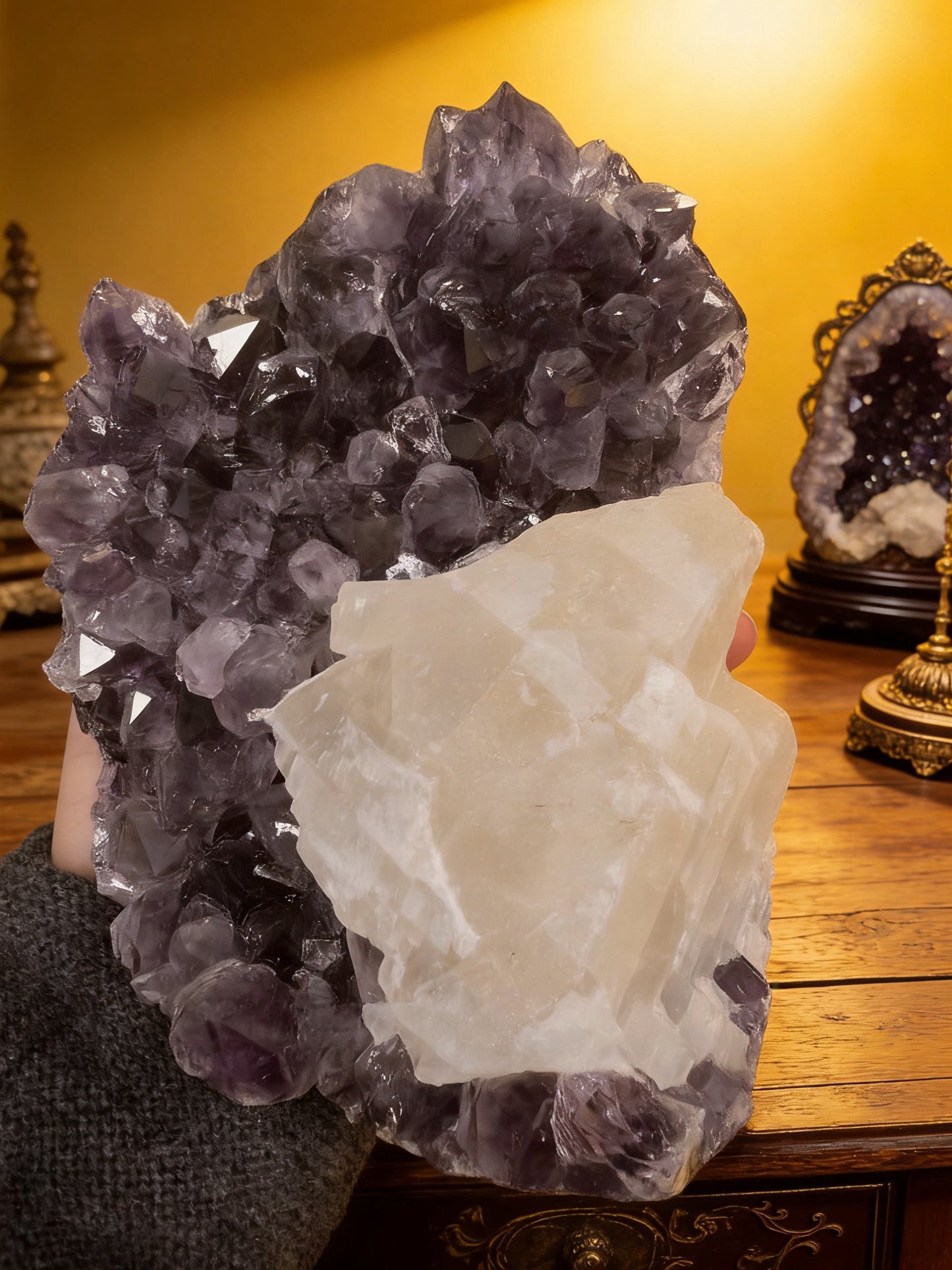 Natural Amethyst with Calcite Mineral Specimen