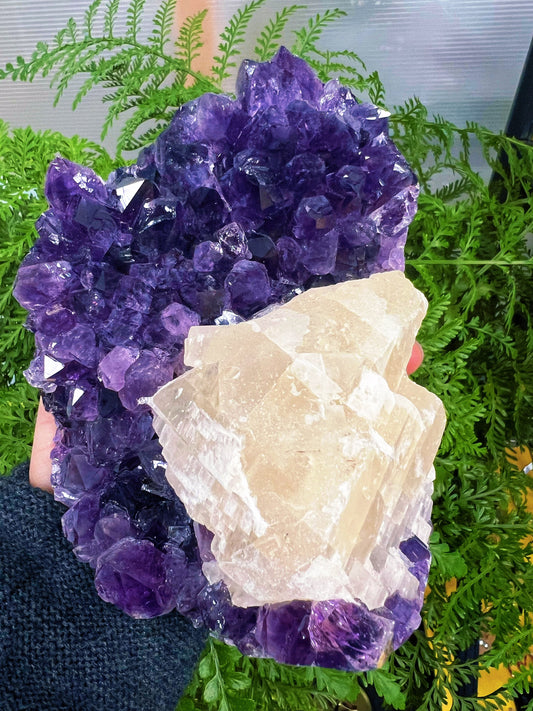 Natural Amethyst with Calcite Mineral Specimen