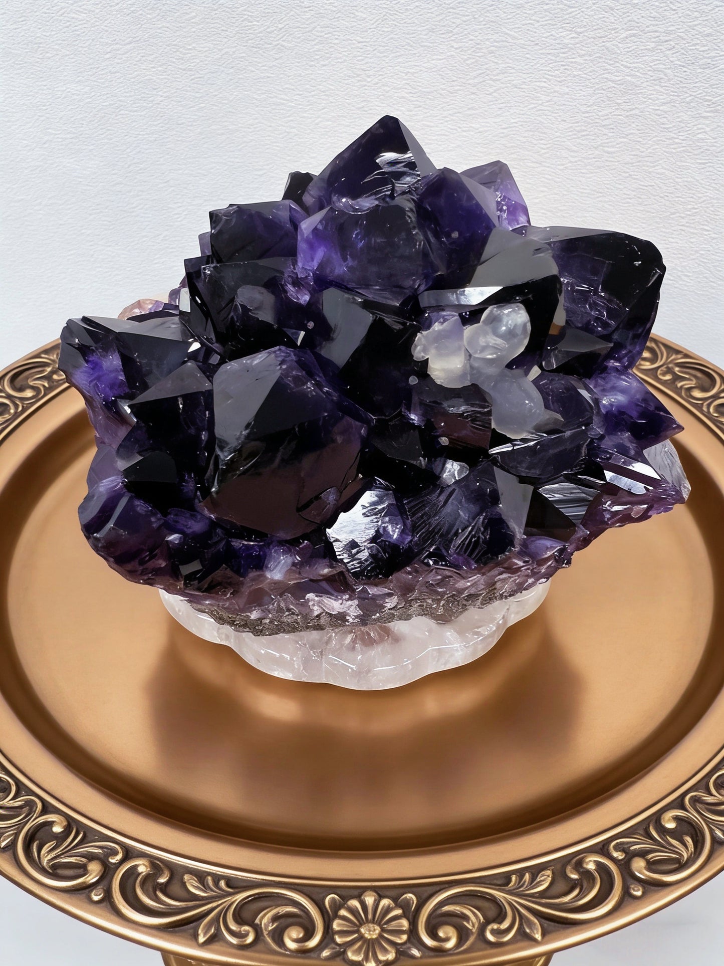 Uruguay Amethyst Flower with Calcite Natural Mineral Specimen