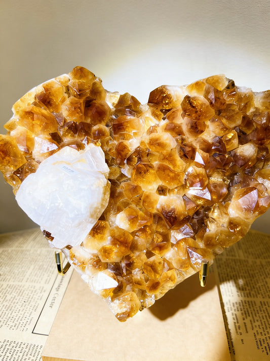 Natural Citrine Heart with Calcite – Premium Crystal Cluster Sculpture