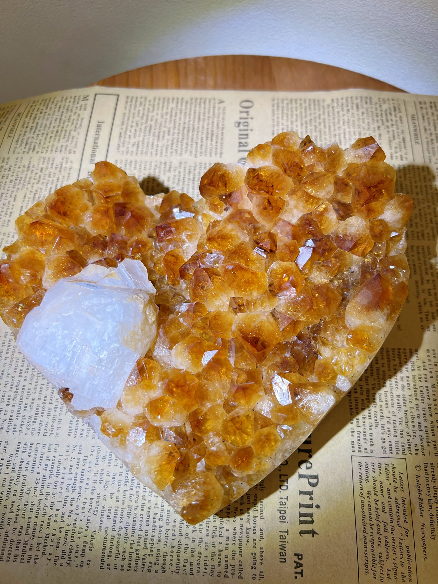 Natural Citrine Heart with Calcite – Premium Crystal Cluster Sculpture