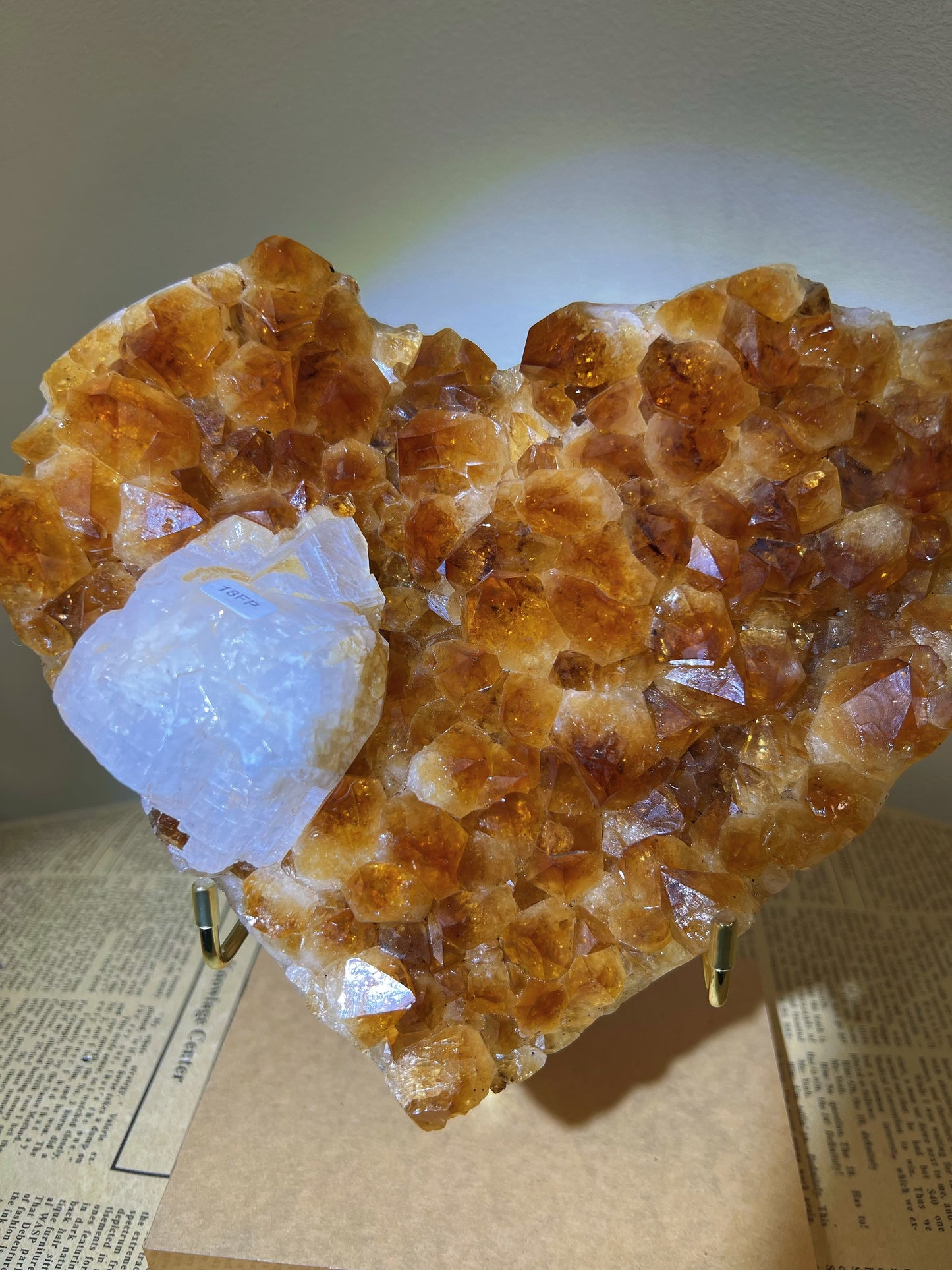 Natural Citrine Heart with Calcite – Premium Crystal Cluster Sculpture